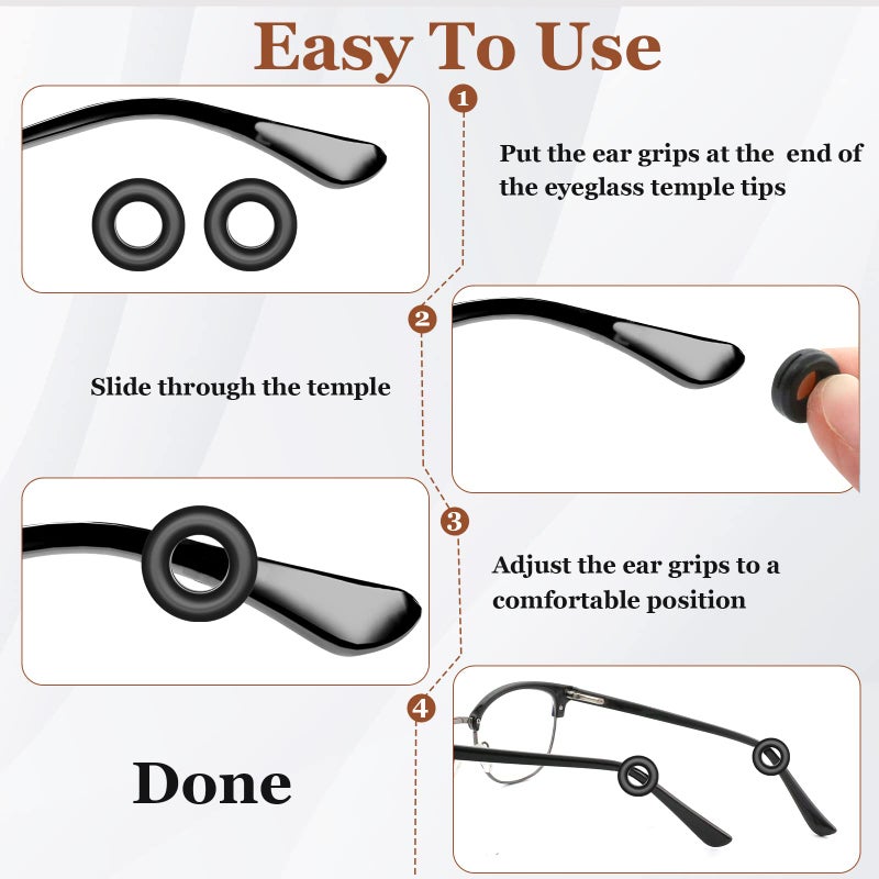 SMARTTOP 14 Pairs Eyeglass Ear Grips Sleeve Holder-Eyeglasses Ear Hooks -Comfort Anti-Slip glasses ear grip-For Kids and Adults Sunglasses, Reading Glasses, Sport Eyewear (Black) - Image 5